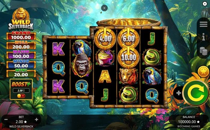 Wild Silverback - κύρια οθόνη παιχνιδιού με πλέγμα 3-3-4-4-4